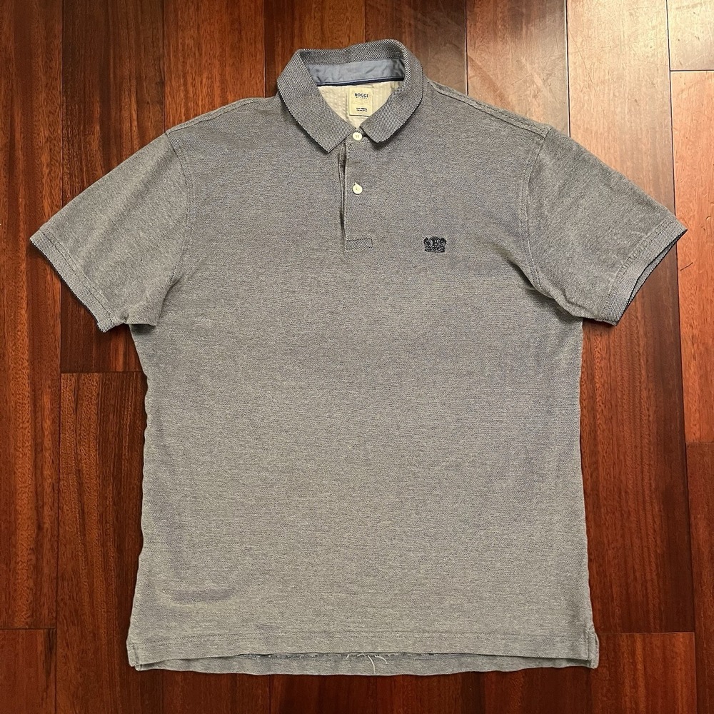 Boggi Milano Polo Shirt Mens XL Gray Short Sleeve Easy Formal Italian Style Logo